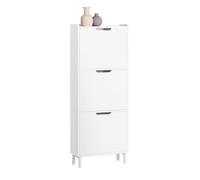 SoBuy Meuble à Chaussures 3 Abattants, Armoire d’Entrée Moderne Rangement Chaussures Étroit pour Couloir, MDF Blanc 50x19x129cm