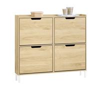 SoBuy Meuble à Chaussures 4 Abattants Fin et Compact - Rangement d’Entrée Design pour 12-20 Paires - Naturel, 100x19x91cm, FSR100-N
