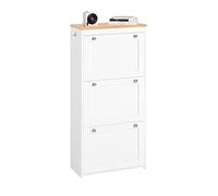 SoBuy Meuble à Chaussures à 3 Abattants Meuble de Rangement à Chaussures Armoire à Chaussures Commode à Chaussures Meuble d'Entrée Coffre de Rangement avec 2 Crochets, 59x26x116 cm, FSR144-WN