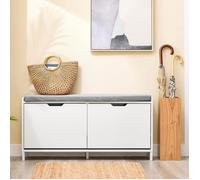 SoBuy Meuble à Chaussures Banc d’Entrée avec 4 Compartiments et Coussin Confortable, Charge 250 kg, Blanc 105x24x52 cm