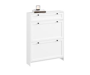 SoBuy Meuble à Chaussures Blanc, Rangement Chaussures Entrée, Tiroir et 2 Portes Battantes, Design Compact, Facilité d'Installation, MDF, Meuble Rangement Multi-Fonctionnel, 80x19x107 cm, FSR207-W