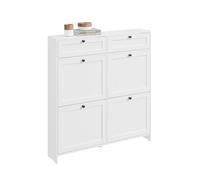 SoBuy Meuble à Chaussures Entrée, Meuble Chaussures avec 2 Tiroirs et 4 Portes Rabattables, Rangement Pratique pour 12 Paires de Chaussures, Blanc, MDF E1, Idéal pour Petits Espaces - FSR208-W