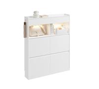 SoBuy Meuble à Chaussures Étroit, Capteur LED, Entrée FSR224-E-W | Meuble Chaussure Blanc avec 2 Lampes Détecteur,4 Portes Rabattables,Tiroirs,Profondeur 19 cm,98 × 19 × 120 cm