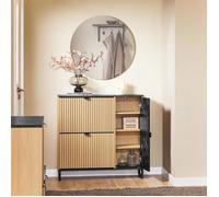 SoBuy Armoire à chaussures mince et peu encombrante avec 2 portes pliantes - Armoire d'entrée pour 8 paires de chaussures, Armoire à chaussures d'entrée - Design moderne en marbre noir et bois clair, 