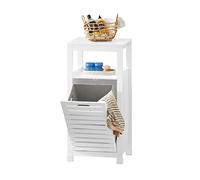 SoBuy Armoire de salle de bain avec panier à linge Armoire de salle de bain avec sac à linge pliable Étagère de salle de bain compacte Meuble de salle de bain en bois blanc BZR67-W