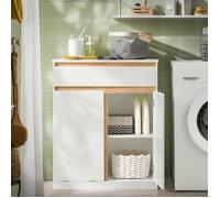 SoBuy Meuble Salle de Bain avec Panier à Linge et Tiroir - Petit Meuble Rangement WC Toilette, Armoire de Salle de Bain Blanche 71x33x85cm BZR79-W