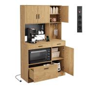SoBuy Meuble café Bar avec 3 Prises, 2 USB, LED 2 Modes 100×40×170 cm | Buffet cuisine avec panneau perforé et porte-verres, idéal pour la cuisine, la salle à manger et le coin café, PB FSB98-L-E-N