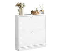 SoBuy Meuble Chaussure Bas Fermé Blanc Ultra-Fin 18Cm, Environ 6 Paires | Modèle Très Étroit Pour Petite Entrée Et Couloir, Lignes Minimalistes Blanches Style Nordique Moderne