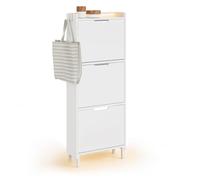 SoBuy Meuble Chaussure Entree, Meuble à Chaussures, Meuble Chaussure Bois avec LED et Design 19 cm, pour Entrée et Couloir, pour Petits Espaces, Blanc, 50 x 19 x 131 cm, FSR151-H-E-W