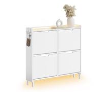 SoBuy Meuble Chaussure Entree, Meuble à Chaussures, Meuble Chaussure Bois avec LED et Design 19 cm, pour Entrée et Couloir, pour Petits Espaces, Blanc, 100 x 19 x 93 cm, FSR100-E-W
