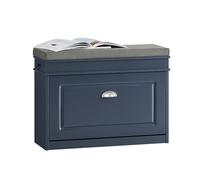 SoBuy Meuble Chaussure Rangement Chaussure Banc Chaussures Entrée - 2 Abattants avec Coussin Amovible Coffre de Rangement Étagère pour Entrée Étroit Bois Laqué 75x24x52cm Bleu FSR82-L-B
