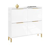 SoBuy Meuble Chaussure Slim 19cm Profondeur - Armoire à Chaussures Moderne Blanche Brillante avec 4 Portes, Poignées et Pieds Dorés, pour Entrée, Range Chaussures pour Toute la Famille, FSR206-GW