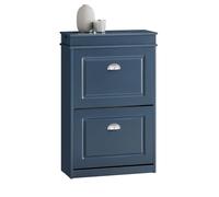 SoBuy Meuble Chaussures 2 Abattants 54x24x82cm pour Entrée | Meuble à chaussures pour 8 paires, avec tiroir et crochets, MDF compact 24cm bleu FSR78-B
