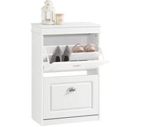 SoBuy Meuble Chaussure Entree Rangement Chaussure avec 2 Abattants, Armoire à Chaussures Entrée, Meuble à Chaussures, Range Chaussures 8 Paires, pour Couloir, Entrée, 54x24x83 cm, Blanc, FSR78-W