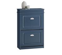 SoBuy Meuble Chaussures 2 Abattants Rangement 8 Paires Armoire Entrée Couloir Compact MDF Bleu 54x24x83 cm
