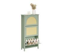 SoBuy Meuble Chaussures - 3 Portes Rabattables 62x25x121,5cm Entrée | Meuble à Chaussures En MDF Avec Portes En Rotin, Anti-Basculement, 12 Paires, Pour Petite Entrée, Vert Jaune, FSR222-GR