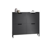 SoBuy Meuble Chaussures 4 Abattants - Meuble à Chaussures Étroit pour Petits Appartements, Entrées Étroites & Couloirs, Idéal pour Familles avec Enfants & Amateurs de Design, Noir FSR100-SCH