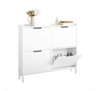 SoBuy Meuble Chaussures 4 Abattants - Meuble à Chaussures Étroit pour Petits Appartements, Entrées Étroites & Couloirs, Idéal pour Familles avec Enfants & Amateurs de Design, Blanc, FSR100-W