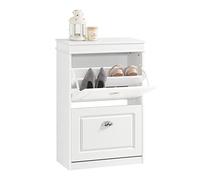 SoBuy Meuble Chaussure Entree Rangement Chaussure avec 2 Abattants, Armoire à Chaussures Entrée, Meuble à Chaussures, Range Chaussures 8 Paires, pour Couloir, Entrée, 54x24x83 cm, Blanc, FSR78-W