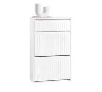 Meuble à Chaussures FSR165-W SoBuy - 2 Abattants et 1 Tiroir Séparateur Réglable pour Entrée Couloir - Blanc - LPH 61x26x100 cm