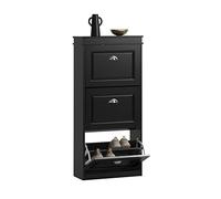 SoBuy Meuble Chaussures avec 3 abattants 53x24x117cm pour entrée | Armoire à chaussures pour 12 paires, MDF E1 FSC, séparateurs réglables, dos semi-ouvert, noir FSR94-SCH