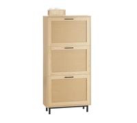 SoBuy Meuble Chaussures avec 3 abattants 60x24x127cm pour entrée | Armoire à chaussures effet cannage rotin, profondeur 24cm, anti-basculement, charge 25kg, naturel FSR155-N