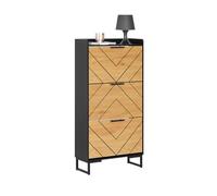 SoBuy Meuble Chaussures avec 3 abattants 62x24x125cm pour entrée | Armoire à chaussures sur pieds, motif diamant unique, structure MDF et fer, largeur 24cm FSR164-SCH