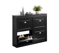 SoBuy Meuble Chaussures avec 4 abattants 105x24x83cm pour entrée | Range chaussures 16 paires, MDF E1 FSC, séparateurs réglables, dos semi-ouvert, noir FSR79-SCH