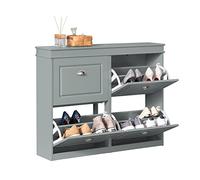 SoBuy Meuble Chaussures avec 4 abattants 105x24x83cm pour entrée | Range chaussures 16 paires, MDF E1 FSC, séparateurs réglables, dos semi-ouvert, gris FSR79-HG