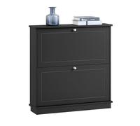 SoBuy Meuble Chaussures entrée avec 2 abattants 76x18x78cm pour entrée | Rangement compact pour 8-10 paires, profondeur 18cm, MDF E1, design élégant noir FSR99-SCH