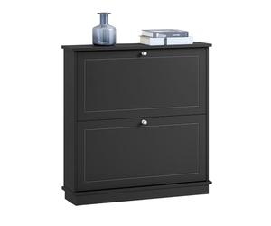 SoBuy Meuble Chaussures entrée avec 2 abattants 76x18x78cm pour entrée | Rangement compact pour 8-10 paires, profondeur 18cm, MDF E1, design élégant noir FSR99-SCH