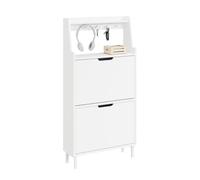 SoBuy Meuble Chaussures Extra Plat 19 cm avec Crochets Entrée | Rangement jusqu'à taille 47, étagère ouverte + crochets, parfait pour petits appartements et entrées compactes, FSR221-W