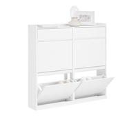 SoBuy Meuble Chaussures Meuble à Chaussures Entrée, Grande Capacité de Rangement - 4 Portes Pliables, 2 Tiroirs, Gain de Place, Blanc, 98x19x95cm, FSR169-W