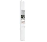 SoBuy Meuble Colonne Salle de Bain 20x20x180 cm, Blanc MDF, 1 Tiroir, 2 Portes, 5 Compartiments ouverts, Étagères réglables