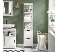 SoBuy Meuble Colonne Salle de Bain Armoire Haute WC avec 4 Étagères & 2 Tiroirs, Blanc, 30x144x30 cm