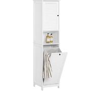 SoBuy Meuble Colonne Salle de Bain Blanc avec Panier à Linge, Armoire Rangement Étroit et Étagères pour WC ou Buanderie,