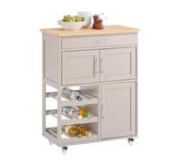 SoBuy Meuble Cuisine à roulettes avec casier à vin 67 × 86 × 38 cm | Desserte cuisine avec plan en bois d’hévéa et tiroir, idéal comme chariot à café ou îlot central mobile MDF FKW45-KA