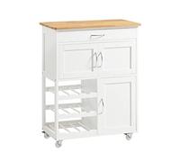 SoBuy Meuble Cuisine à roulettes avec Plan de Travail Desserte Cuisine avec tiroirs, Range-Bouteilles îlot Central Compact pour Cuisine, Salle à Manger et extérieur Blanc 67x86x38cm FKW45-WN