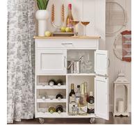 SoBuy Meuble Cuisine à Roulettes avec Plan de Travail, Tiroirs et Range-Bouteilles Îlot Compact Cuisine et Salle à Manger