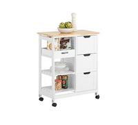 SoBuy Meuble Cuisine à roulettes freinées & 3 tiroirs, 68x85x38cm, Cuisine | Desserte de Cuisine avec plateau mobile, 2 étagères amovibles, charge 50 kg, MDF(E1), salle à manger/salon, FKW79-W