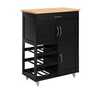 SoBuy Meuble Cuisine à roulettes avec Plan de Travail Desserte Cuisine avec tiroirs, Range-Bouteilles îlot Central Compact pour Cuisine, Salle à Manger et extérieur Noir 67x86x38cm FKW45-SCH
