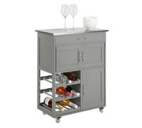 SoBuy Meuble de cuisine à roulettes FKW45-HG – Plan de travail, tiroirs & range-bouteilles, gris