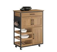 SoBuy Meuble Cuisine Rangement avec Plan de Travail, Desserte Cuisine avec roulettes, Tiroirs & Range-Bouteilles, Îlot Central Cuisine pour Salle à Manger et Extérieur Marron 67x37x88cm FKW134-N