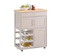 SoBuy Meuble Cuisine Rangement avec Plan de Travail, Desserte Cuisine avec roulettes, Tiroirs & Range-Bouteilles, Îlot Central Cuisine pour Salle à Manger et Extérieur Khaki 67x86x38 cm FKW45-KA