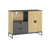 SoBuy Meuble d’entrée avec Niche Micro-Ondes et Porte-Verres, 107×40×85 cm | Meuble de rangement avec étagère réglable, passe-câble Ø6 cm et pieds hauts en métal, pour entrée et salon, MDF FSB103-N