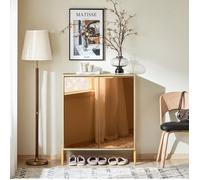 SoBuy Meuble d’Entrée Doré avec Miroir, Buffet Commode Élégant à 5 Compartiments Réglables pour Salon, Chambre, 83x38x100cm