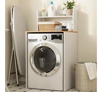 SoBuy meuble de buanderie avec étagère Blanc Meuble de rangement avec plateau bois Scandi BZR224-WN