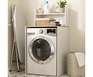 SoBuy meuble de buanderie avec étagère Blanc Meuble de rangement avec plateau bois Scandi BZR224-WN