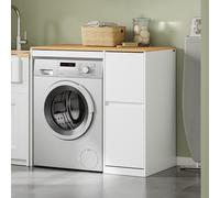 SoBuy Meuble de Buanderie pour Machine à Laver avec Tiroir et Sèche-linge Escamotable, Blanc, Meuble avec plan BZR223-WN