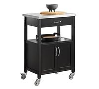 SoBuy Meuble de Cuisine à roulettes, Plan INOX & 4 Roues, 60x92x44cm | Desserte Cuisine compacte, tiroir, niche ouverte & placard 2 portes, MDF, cuisine & extérieur & chambre, FKW22-SCH